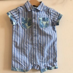 Hawaiian Print Button Down One Piece